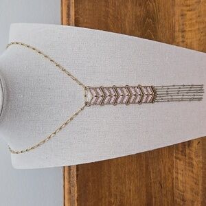 Upcycled Pink Glass Gold Tone Art Deco Style Necklace